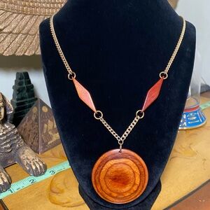 Vintage Wooden Pendant Statement Necklace - Brown